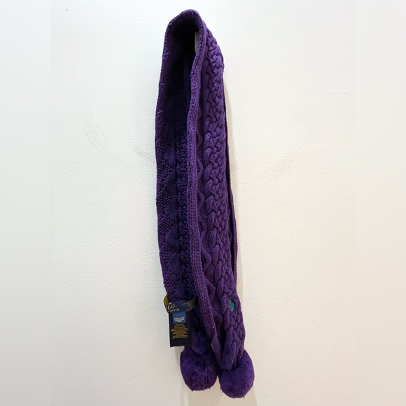 Polo by Ralph Lauren Kids Pom Pom Cotton Scarf Purple One Size Boys Girls - Picture 5 of 6